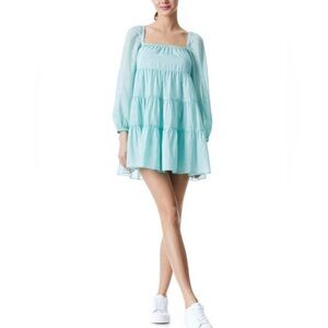 Alice + Olivia Rowen Tiered Square Neck Tunic Dress, S